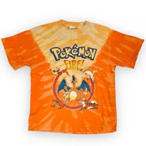 Vintage Nintendo Pokémon Charizard FIRE Orange Tie Dye T Shirt Youth M / 10-12 - Picture 1 of 9