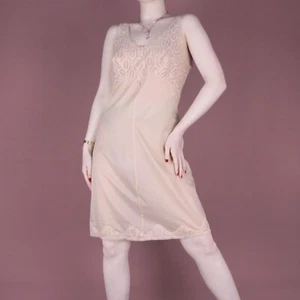 VINTAGE Lace 70s 80s Embroidered Pastel Strappy Retro Mini Slip Dress Medium 12 - Picture 1 of 13