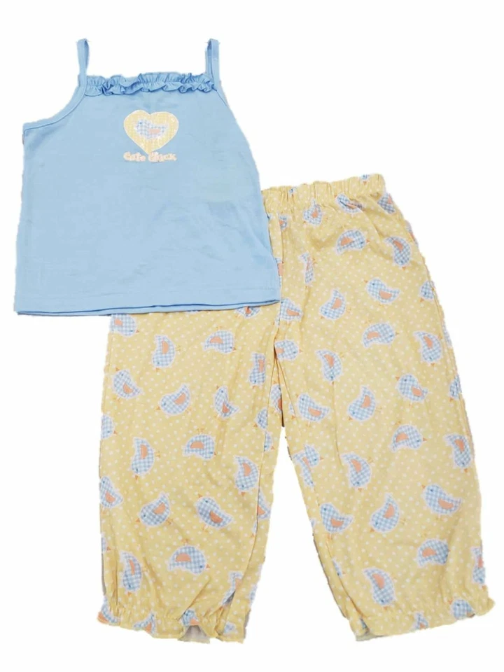 Girls Blue Cute Chick Pajamas Ruffled Tank Top & Yellow Pants 2 Pc Sleep Set - Image 1 of 1