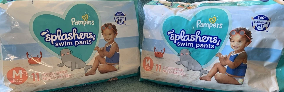 3x Pampers Splashers Disposable Swim Pants Medium 20-33 Lbs 11 per Pkg 33 Total