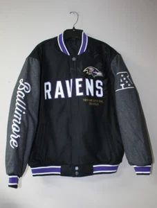 New NFL Baltimore Ravens real wool reversible insulated heavy jacket men's L - Picture 1 of 8