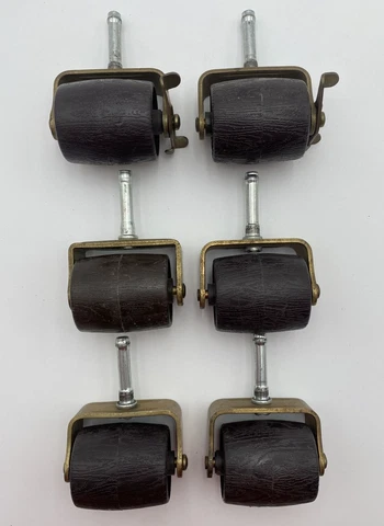 Heavy Duty Barrel Furniture Caster Wheels Lot Of 6 Plastic Faux Wood Vtg 2" Cover