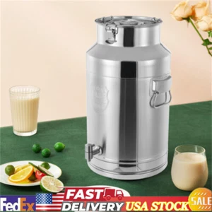 35L Stainless Steel Milk Can Wine Pail Bucket Jug Lid Oil Barrel Canister Bottle - Picture 1 of 12
