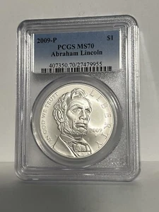 2009 P Abraham Lincoln Uncirculated Silver Dollar Commemorative PCGS MS70 - Picture 1 of 2