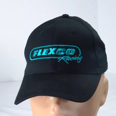 Vintage Flexco Racing Logo Hat Black & Teal Embroidered Front Strapback Hat Cap - Изображение 1 из 4