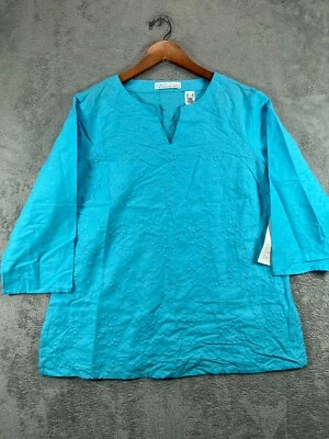 Blusa bordada azul primera edición XL túnica Montauck cuello en V nueva sin etiquetas para mujer Foto 1 de 4