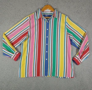 Foxcroft Button Up Shirt Women Sz Large Bright Striped Wrinkle Free Long Sleeve - Picture 1 of 10