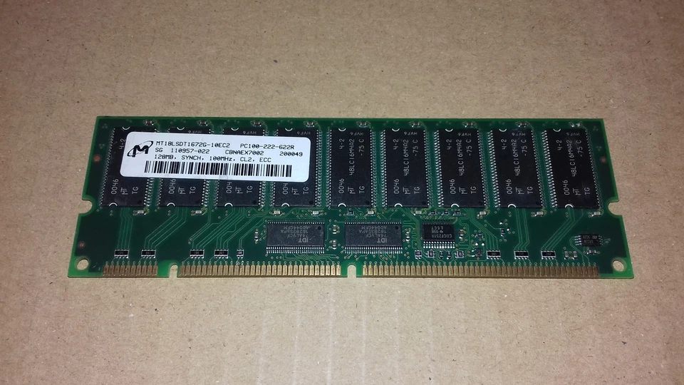 128MB PC100 Synch ECC RAM Server Micron MT18LSDT1672G-10EC2 SDRAM DIMM 168pins - Imagen 1 de 1
