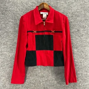 Jessica Howard Jacket Women 10 Red Geometric Full Zip Collared Long Sleeve - Picture 1 of 7