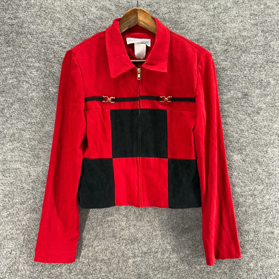 Jessica Howard Jacket Women 10 Red Geometric Full Zip Collared Long Sleeve - Image 1 of 4