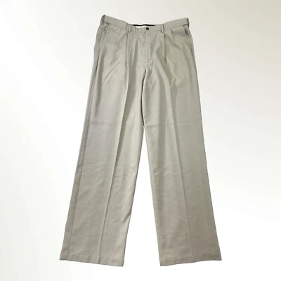 Pantalones Haggar Para Hombre 38x34 Caqui Mezcla Lino Plisados Relajados Rectos Foto 1 de 4