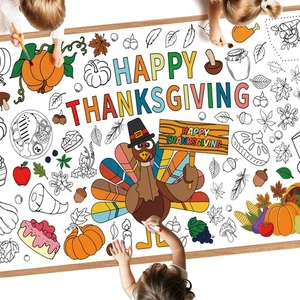 Giant Happy Thanksgiving Coloring Poster - Large Thanksgiving Coloring Tablec... - Picture 1 of 7