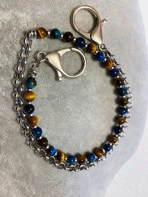 Catena Jeans da Uomo Pantaloni cinta Pietra Naturale Occhio di Tigre Blu 6mm - Immagine 1 di 4