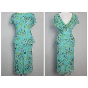 Vintage Seide 2-teiliges Blumen Rock Set Gr. 10P blau Pailletten Fee Y2K skurril - Bild 1 von 13