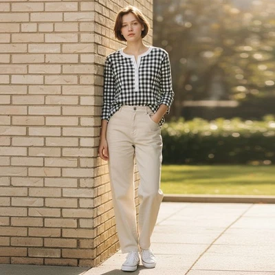 Chaps Black White Gingham Check Tunic Top Women’s XL 3/4 Sleeve Button Front - Image 1 of 4