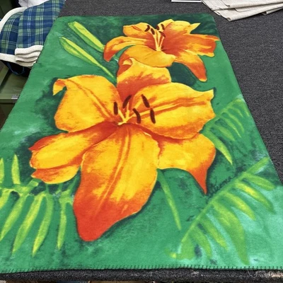 Easter Seals Fleece Throw Lap Blanket Flowers Orange/Yellow Lily 39” X 60” - Image 1 of 4
