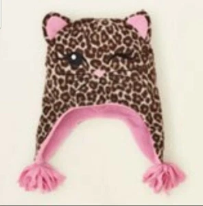 Children's Place Girl's Knit/Fleece Winter Hat (L 2-4 YR) Leopard Cat NWT - Picture 1 of 3