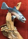 Rare Carved Trout Fish Sculpture mounted on driftwood VERY RARE