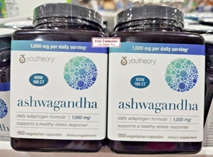 Youtheory Ashwagandha 1000mg Daily Adaptogen Formula 180 Capsules (2 Bottles) - Picture 1 of 3