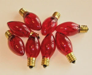 C7 NEW Red Transparent Christmas Incandescent Lights, 5W 130V, Brass Bases, 8pcs - Picture 1 of 1