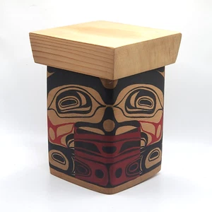 NORTHWEST COAST SALISH BENTWOOD CEDAR LIDDED BOX SIGNED FIRST NATION - Picture 1 of 12