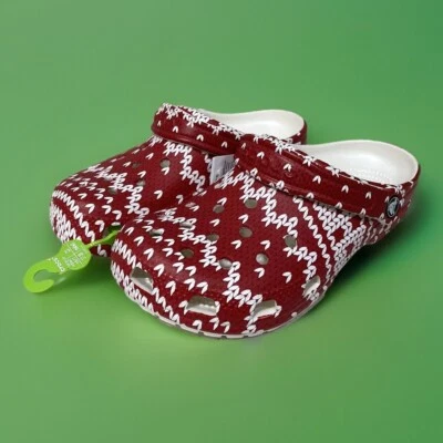 Crocs Classic Holiday Sweater Clogs Men 5 Women 7 Red & White Shoes 209237 New - Image 1 of 4