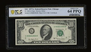 DBR 1977-A $10 FRN Chicago Fr. 2024-G PCGS-B 64 PPQ Serial G90804905B - Picture 1 of 2