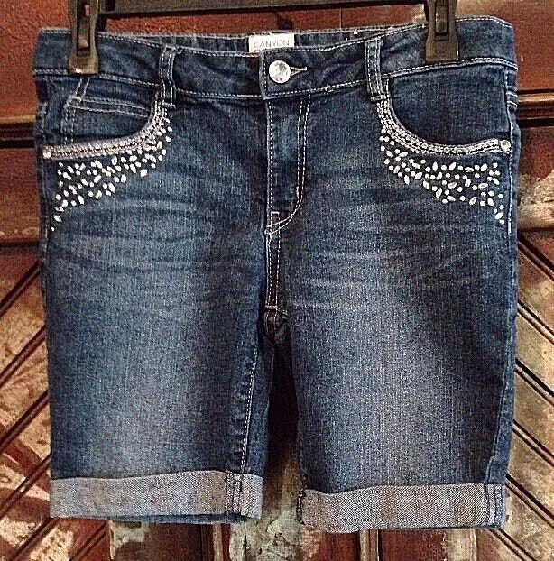 Pantalones Cortos de Jean CANYON RIVER BLUES Niñas Talla 12-1/2 Elastizados Azul Denim Cintura Ajustada  Foto 1 de 4