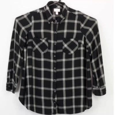 Isabel Maternity Shirt Medium M Women's Button Up LS Collared  Black White Plaid - Image 1 of 4
