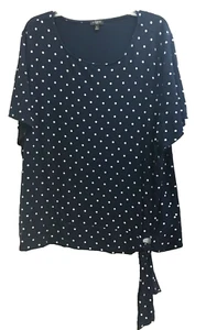 Talbots Woman 3X Navy Polka Dot Top Tie Front Short Sleeve Stretch - Picture 1 of 10