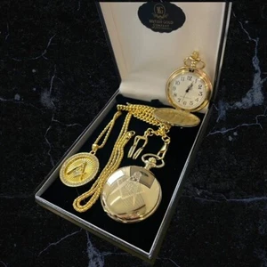 Engraved FREEMASON POCKET WATCH Necklace Set in Gift Case Masonic Personalised - Picture 1 of 5