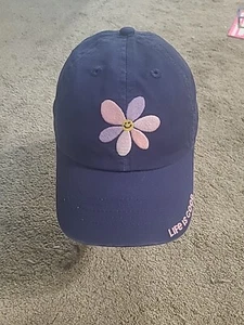 Life Is Good Youth S/M Blue Cap With Pink And Purple Flower Embroidered - Picture 1 of 8