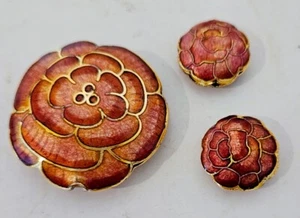 3 Piece Set Cloisonne Flower Buds~Red,Pink, Gold Trim~ Large Beads `~New - Picture 1 of 4