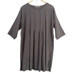 Two Danes Top Tunic Womens MED Gray Button Pleated Oversized Pintuck Lagenlook - Picture 1 of 4