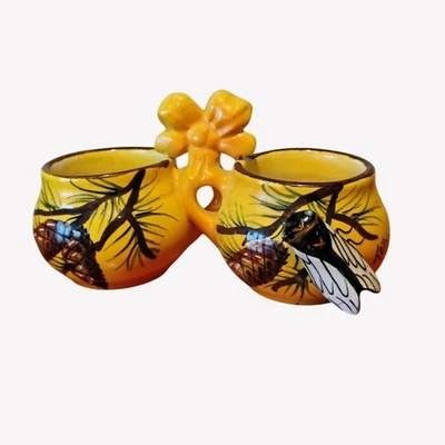 De colección Vallauris Italia Cerámica Abierta Sal Petter Olla Amarilla con Cicada Firmado Tess Foto 1 de 4