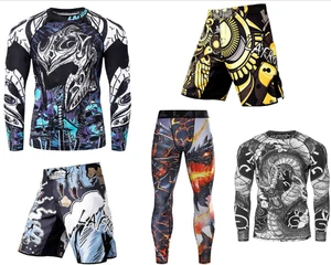 Compression Shirt MMA Cool Compression Tights MMA Shorts UPF 50 Mens Quick Dry - Picture 1 of 36