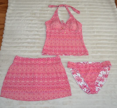 Tommy Bahama Island Cays Point Rosa/Blanco 3 Piezas Tankini Reversible Traje de Baño XL Foto 1 de 4