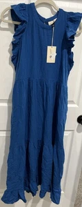 Universal Thread Sz M Women Boho Navy Blue Maxi Dress w Ruffles Sleeveless NWT - Picture 1 of 7