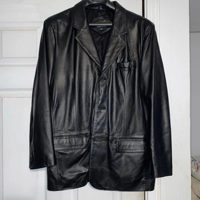 Abrigo de cuero de cordero de diseñador Jones New York para hombre, 40R Foto 1 de 4