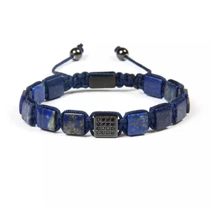 CZ Black Square Beads Lapis Lazuli Braided Bracelet - Picture 1 of 5