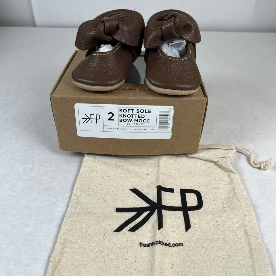 Mocasín con lazo anudado de cuero para bebé recién elegido tostado castaño brillante talla 2 Foto 1 de 4