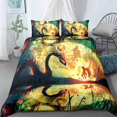 Juego de funda nórdica/edredón cama tamaño doble/completo/queen/rey ropa de cama torre dragón lino Foto 1 de 2