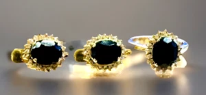 Solid Gold 13k eBay Authenticated Earrings Ring Set Real Diamonds/Black Gemstone - Picture 1 of 11