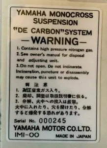 YAMAHA DT250MX REAR SHOCK ABSORBER CAUTION WARNING DECAL - Picture 1 of 1