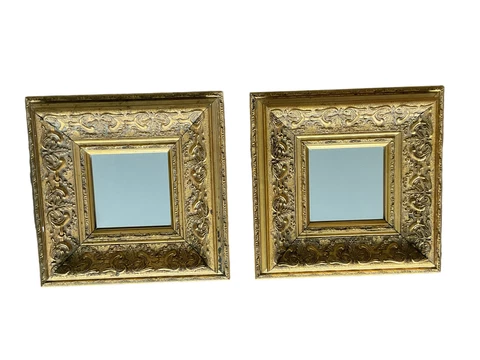 Two Stunning Art Deco Nouveau Beveled 11x11 Square Gilded Gold Frame Wall Mirror Cover