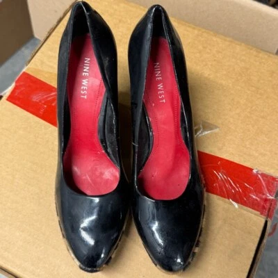 Tacones de cuña vintage Nine West negros y leopardo talla 7 M Foto 1 de 4