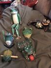 Estate Folk Art Wooden Frog Frogs 6 Pc Sitting Box Toy Percussion Sexy Laying +