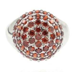 SheCrown Deluxe Orange Spessartine Garnet Fashion Jewelry Silver Ring 7.5