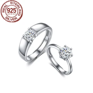 Anello Coppia Fede Nuziale Regolabile Romantico Argento 925 Zirconi per Donna Uomo Regalo - Foto 1 di 12