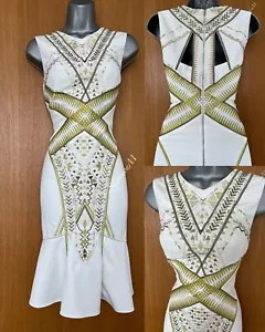 KAREN MILLEN UK 10 White Embroidered Cut Out Back Fit Flare Dress Occasion EU 38 - Bild 1 von 11
